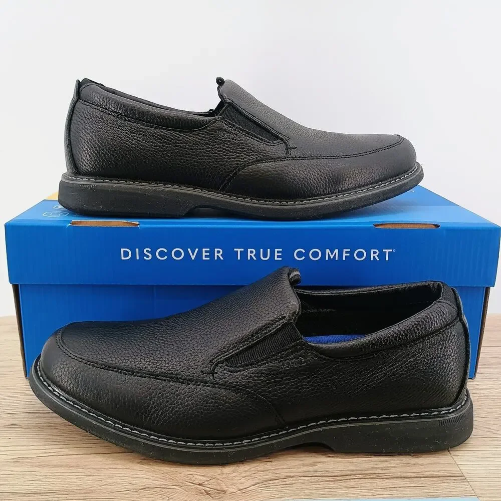 Nunn Bush Otto Men's 9.5 W Slip-On Shoes Black Leather Memory Foam Comfort